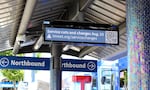 A sign at the Clackamas Town Center MAX station in Portland, Ore., informing riders about service cuts. TriMet enacted a historic wave of service cuts on Aug. 22, 2026, to shrink its $300 million budget gap down to $158 million.