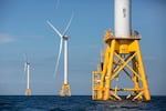 FILE: Three of Deepwater Wind's five turbines stand in the water off Block Island, R.I., the nation's first offshore wind farm. 