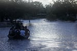 Residents are rescued from an apartment complex in Clearwater that was flooded from and overflowing creek due to Hurricane Milton in Florida. Hurricane Milton felled trees, tore roofs off buildings, and flooded streets, leaving residents of the Florida coast surveying a trail of destruction on October 10, 2024, in a state still reeling from another massive storm two weeks earlier.
