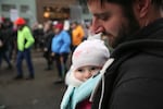 "Election night was tough for us. We felt it was important for her to do this with her grandma. It was important for us to have a couple generations here," Jesse Cooke said as he carried his 7-month-old daughter Adelaide during the Women's March on Portland.
 
 
