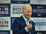 President Biden speaks to supporters and volunteers during a campaign stop in Philadelphia on April 18. The campaigns and affiliated groups have spent more on ads in Pennsylvania than in any other state.