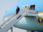 President Biden walks down the steps of Air Force One as he arrives in Philadelphia on June 17, 2023.
