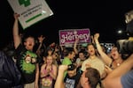 The crowd celebrates as the clock strikes 12 and marijuana officially became legalized in Oregon. 