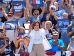 Democratic presidential nominee Vice President Kamala Harris arrives to deliver remarks at a campaign event, Wednesday, Aug. 7, 2024, in Eau Claire, Wisc.