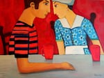 "La conversación," acrylic on canvas