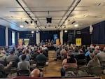 FILE - The four candidates who ran for Oregon's 4th Congressional District two years ago, Monique DeSpain, Dan Bahlen, Justin Filip and Val Hoyle, speak to a packed WOW Hall in a forum hosted by the City Club of Eugene, Oct. 11, 2024, in Eugene, Ore.
