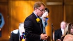 Oregon state Sen. Tim Knopp, R-Bend, speaks on the floor of the Senate on Monday, Jan. 14, 2019, at the Oregon Capitol in Salem, Ore.