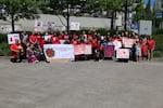 Dozens of Indigenous community members and allies gathered at the Oregon Convention Center Plaza in Portland for the MMIR Day of Awareness and Action hosted by the Portland MMIR Committee on May 5, 2025.
