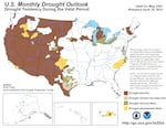 A map shows drought is likely to persist across most of the western United States through May.