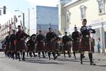 The Portland Police Highland Guard leads the memorial procession for slain Seaside Police Sgt. Jason Goodding.