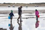 Thousands of people hauled their shovels and buckets to the shore for the first weekend of open razor clam season on the Washington coast.