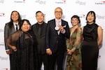 Chef Akkapong “Earl” Ninsom, center, and his team from Langbaan pose for a photo with their James Beard Award for Outstanding Restaurant, June 10, 2024.