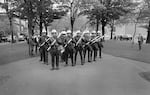 Tactical Squad marching through Park Blocks during 1970 Portland State University student strike