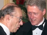Then-President Bill Clinton talks with then-Fed Chair Greenspan during the receiving line at the White House in Washington, D.C., on Dec. 31, 1999.