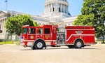 Portland Fire & Rescue will be the second department nationally to take delivery of an electric fire engine built by Pierce Manufacturing. Pictured in this undated image is the first one in service with the Madison Fire Department in Wisconsin.