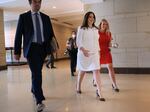 Stefanik (left) and Leavitt (Right) walk through the Capitol Visitors Center on May 14, the day Republican members voted Stefanik to House leadership.