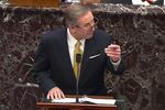 In this image from video, Michael van der Veen, an attorney for former President Donald Trump, speaks during the second impeachment trial of Trump in the Senate at the U.S. Capitol in Washington, Friday, Feb. 12, 2021.