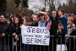 Bernie Sanders supporters came out in support of the presidential hopeful, despite the rain. Thousands of people lined up for hours ahead of his campaign stop in Vancouver, Washington, Sunday for a chance to hear the Vermont Senator speak.