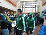 Timbers arrived to cheers and singing after winning the Western Conference Championship.