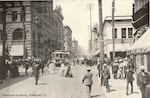 Downtown Portland was a bustling place in the Gilded Era, as seen in this image looking at Southwest 3rd and Washington in 1905