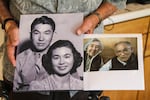 WWII veteran and retired pediatrician James Yamasaki treasures these pictures perhaps more than any other possession. The picture on the left of him and his wife Aki was taken shortly after they were married, and the photo on the right was taken more recently. Aki, Yamazaki's wife of nearly 80 years, died in 2014.