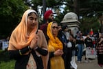 Members of the Sikh community pray at the closing event at the California State Capital where the 300 mile march concluding starting from Bakersfield. Sacramento, California. November 1, 2024. The Jakara Movement’s powerful "Nirbhau & Niyaa Morcha" (Fearless for Justice March), a 24-day, 350-mile on foot march from Bakersfield to Sacramento commemorates 40 years since the 1984 Sikh Genocide.