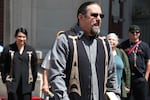 Chinook tribal chairman Tony Johnson addresses a group of Chinook members, supporters, and other Northwest tribes outside the federal courthouse in Tacoma, Washington. 