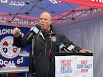 International Association of Machinists and Aerospace Workers international president Brian Bryant speaks to union members outside Boeing's facility in Gresham, Ore., on Sept. 19, 2024.