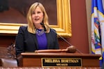 Then Speaker Melissa Hortman addresses the Minnesota House floor after being re-elected for her third term on Jan. 3, 2023, in St. Paul, Minn.