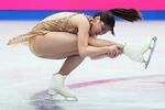 Alysa Liu, of the United States, performs during the women's free skating program at the figure skating world championships in Boston on Friday.