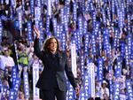 Vice President and Democratic presidential candidate Kamala Harris waves as she arrives to speak on the fourth and last day of the Democratic National Convention at the United Center in Chicago, on Aug. 22.