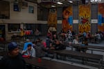 Migrants rest for a moment at the Kino Border Initiative shelter in Nogales, Sonora, Mexico on Wednesday, March 27, 2024.