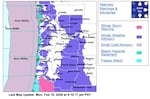 This forecast map provided by the National Weather Service shows a winter weather outlook for the I-5 corridor as of late afternoon Monday, Feb. 16, 2026.