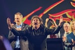 Argentina's President Javier Milei greets supporters during the closing campaign rally for Manuel Adorni, a contender in the upcoming elections for the Buenos Aires city legislature, in Buenos Aires, Argentina on Wednesday.
