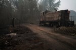 The aftermath of fire at a timber mill near Molalla, Ore., in Clackamas County on Sept. 10, 2020. Four wildfires continued gaining ground in the county and firefighters worried that two would soon merge.