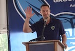 KL Wombacher, President and General Manager of Hillsboro Hops, at the groundbreaking ceremony for the Hops' new stadium on August 8, 2024.