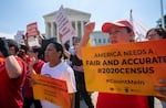 Demonstrators against the Trump administration's push to add a citizenship question to 2020 census forms gather in 2019 outside the Supreme Court, where a majority of justices ultimately blocked the effort.