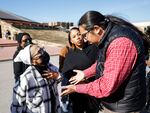 Muskogee Freedmen descendant Elouise Smith, 91, talks about her heritage with a citizen of the Muscogee Nation outside of the Muscogee Nation court building after a hearing challenging the Muscogee citizenship board on Thursday, Dec. 1, 2022, in Okmulgee, Okla.