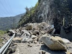 Hualien: Rocks blocked the road after a magnitude 7.4 earthquake struck off Taiwan's eastern coast.