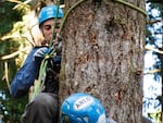 Alaina Makowski attempts a mock rescue during a spur climbing exercise on June 14, 2023.