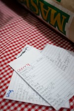 Food and home items are listed under code names, such as “Cherry”, “Lily” and “Mandarin”, for families in hiding due to U.S. Immigration and Customs Enforcement raids in a mutual aid volunteer’s home in Hillsboro, Ore., on Dec. 5, 2025. Most of the goods they distribute are donations or bought with donation funds the group gathered.