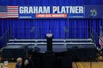 An empty stage is seen at a Graham Platner campaign event on June 9, 2026 in Blue Hill, Maine.
