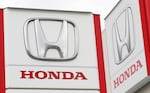 Honda Motor Co. logos are pictured in Tsukuba, northeast of Tokyo, on Feb. 13, 2019. 