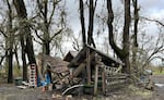 An equipment shelter suffered extensive damage at Mount Pisgah Arboretum in Eugene, Ore., in January 2024.