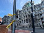 Police tape at the scene where Secret Service officers say shot a man near the White House. Washington D.C., 17th and F St NW, Mar. 9 2025.