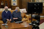 Washington Gov. Jay Inslee and his wife, Trudi, wear masks in the governor's office before making a statewide televised address on COVID-19, which health officials have warned is accelerating rapidly throughout the state, Thursday, Nov. 12, 2020, at the Capitol in Olympia, Wash. 