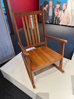 The cherry wood rocking chair, made by Bob Shimabukuro for Alice Ito, is displayed at the Japanese American Museum of Oregon in Portland, Ore., on Feb. 7, 2024, more than a week before the exhibit opens on Feb. 17.