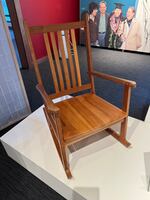 The cherry wood rocking chair, made by Bob Shimabukuro for Alice Ito, is displayed at the Japanese American Museum of Oregon in Portland, Ore., on Feb. 7, 2024, more than a week before the exhibit opens on Feb. 17.