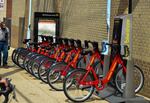 A docking station for Washington, D.C.'s Capital Bikeshare with lots of bikes available.