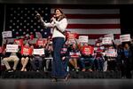 Republican presidential candidate former UN Ambassador Nikki Haley speaks during a campaign event at Exeter High School in Exeter, N.H. on Sunday.